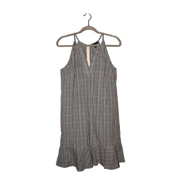 J.CREW $128 Black White Plaid V-Neck Flounce Hem A-Line Dress Size 10 - Picture 1 of 4
